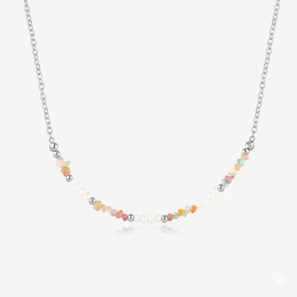 Ellie Rainbow Opal and Fresh Water Pearl Necklace