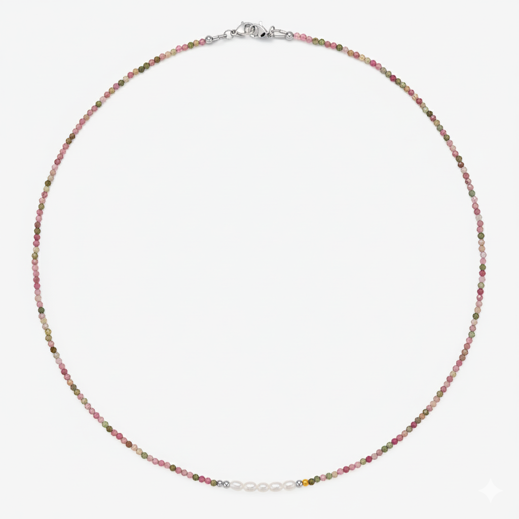 Muti-color Tourmaline & Fresh Water Pearl Necklace