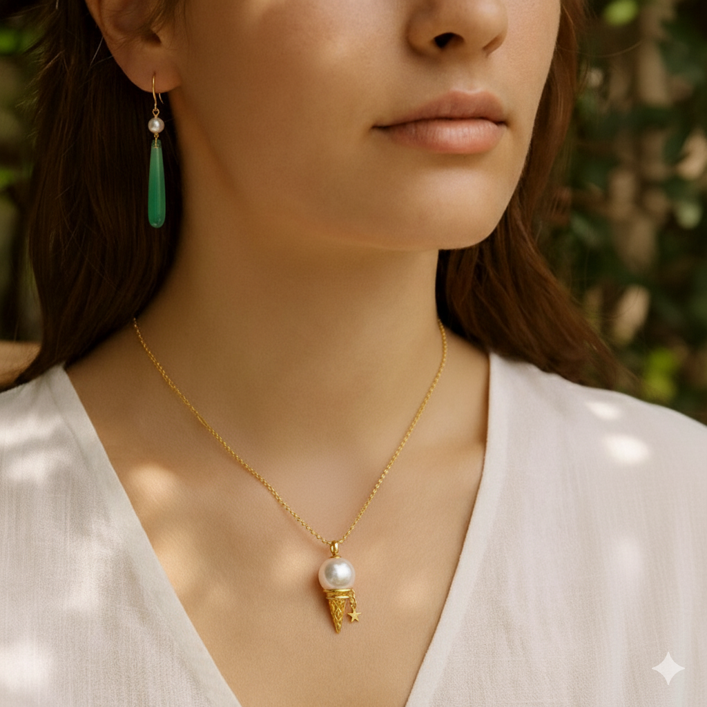 Dangle Heart And Rice Shape Fresh Water Pearl Necklace