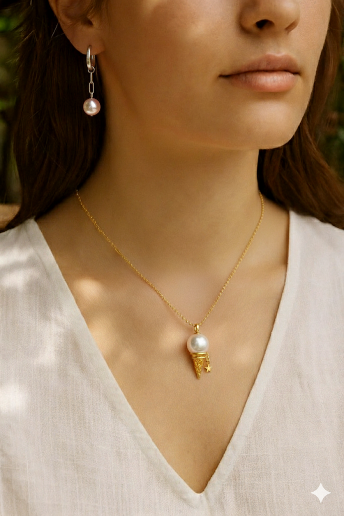 Fun Baroque Pearl Ice Cream Design Necklace