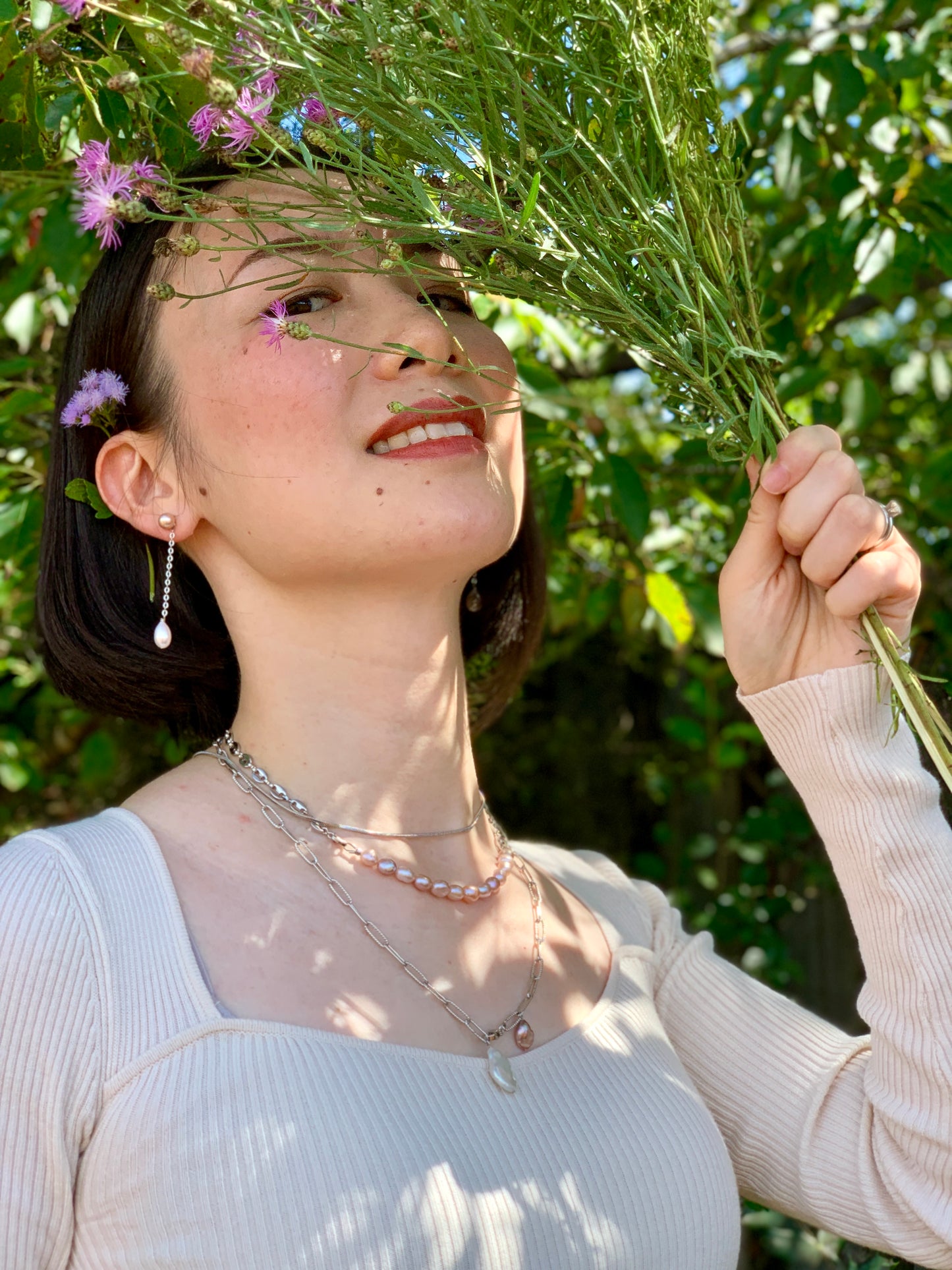 20'' Medium Size Paperclip Chain Necklace With Baroque Pearl Necklace
