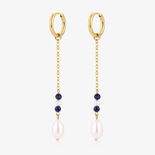 Long Dangle Lapis & Baby Fresh Water Pearl Earrings