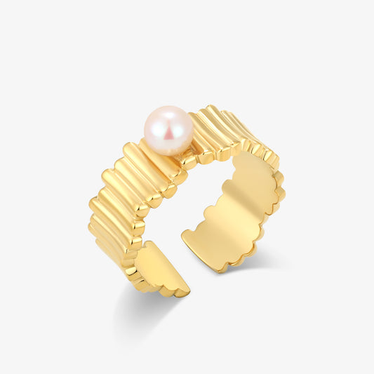 Wave Ring With Japanese Akoya Seawater pearl