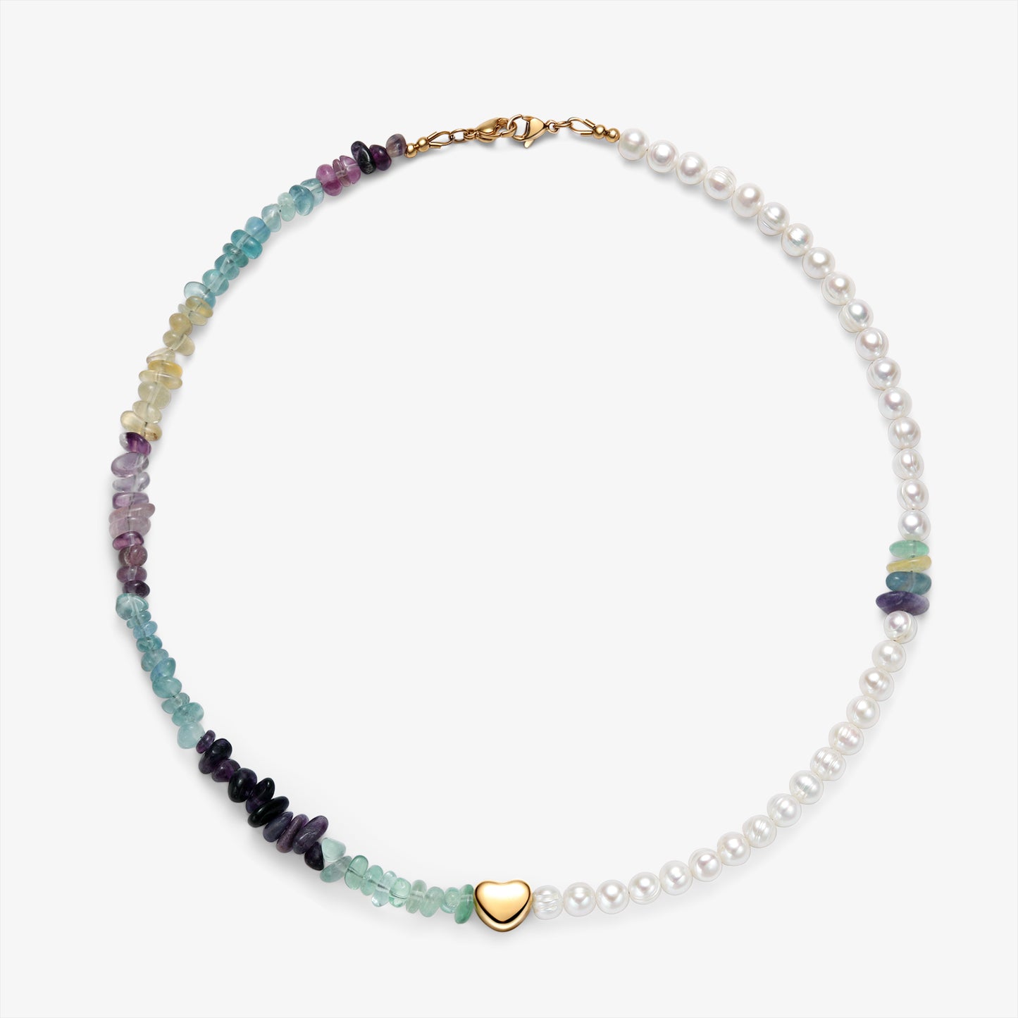 Aria Natural Stone & Pearl Necklace: Fluorite
