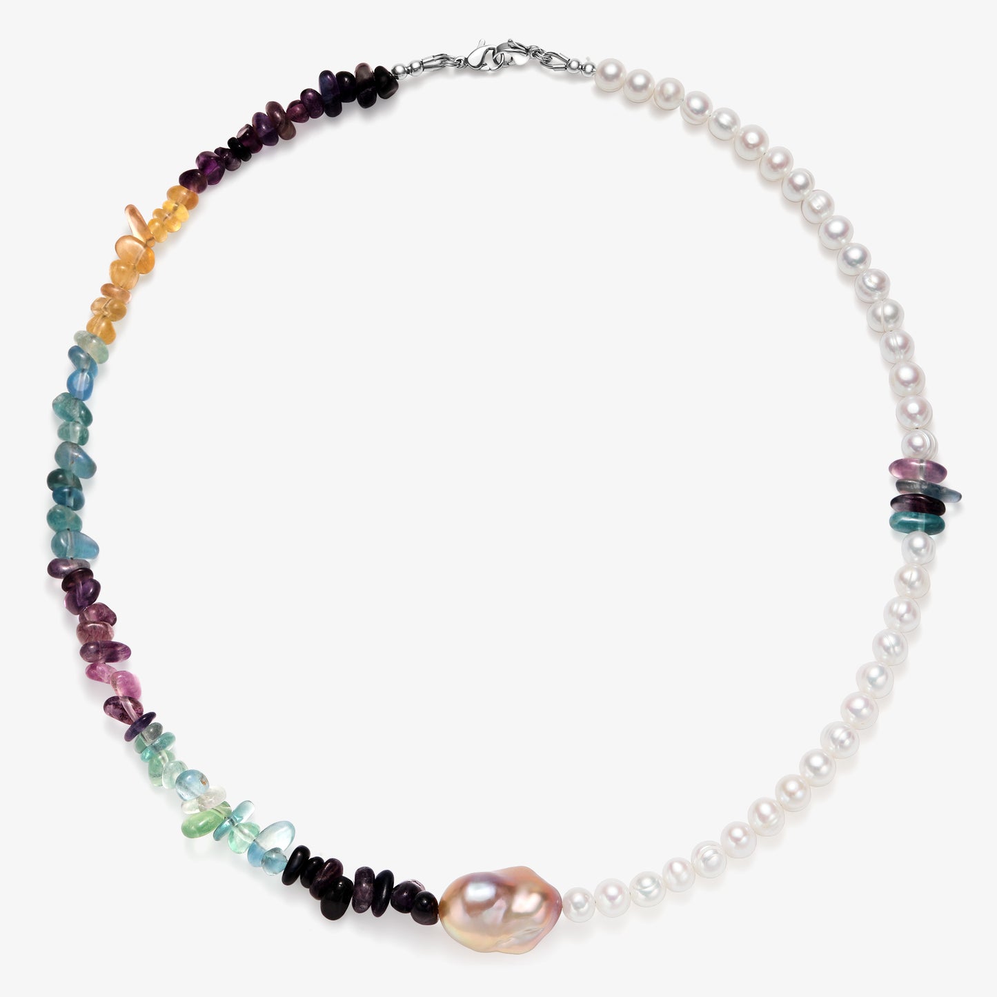 Aria Natural Stone & Pearl Necklace: Fluorite