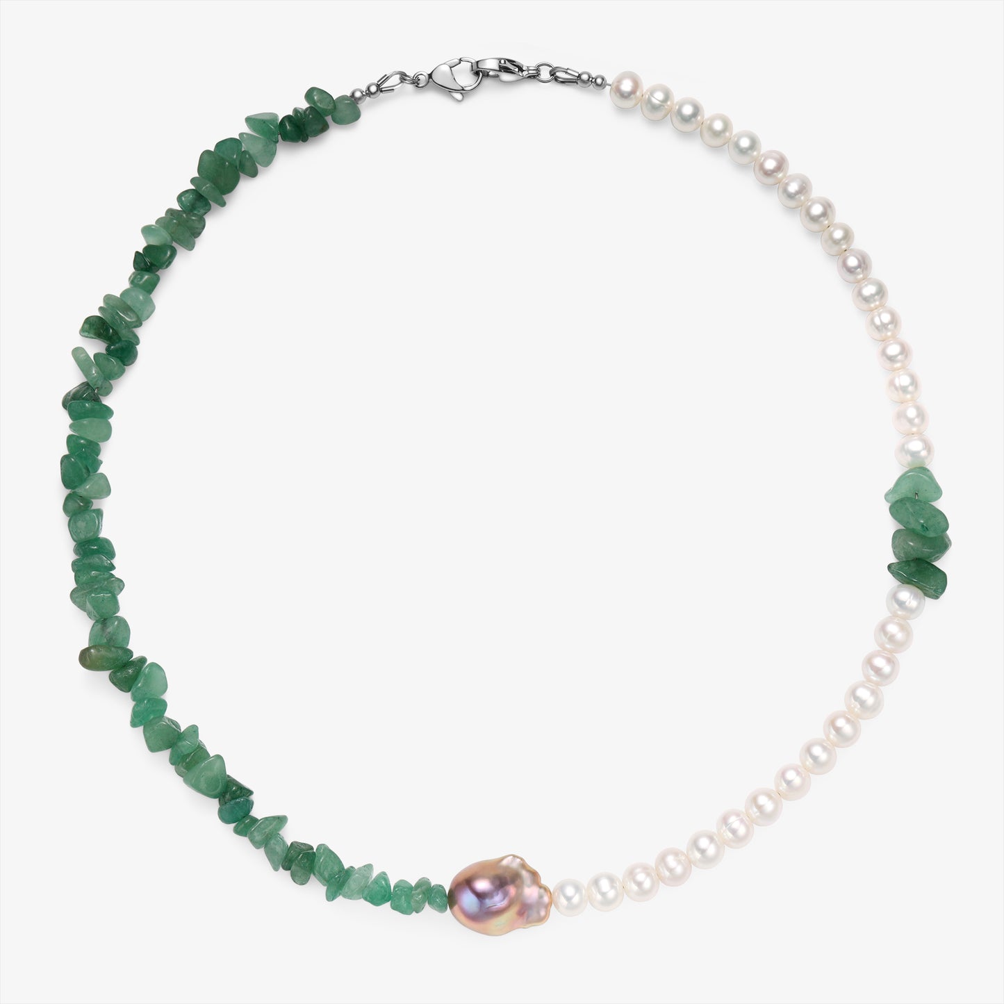 Aria Natural Stone & Pearl Necklace: Jade
