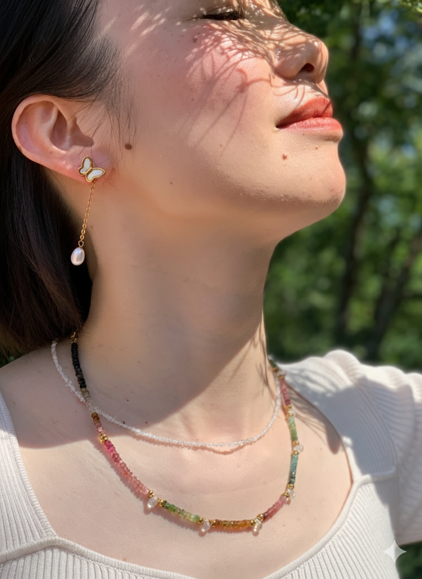 Luna Rainbow Tourmaline and Moonstone Necklace