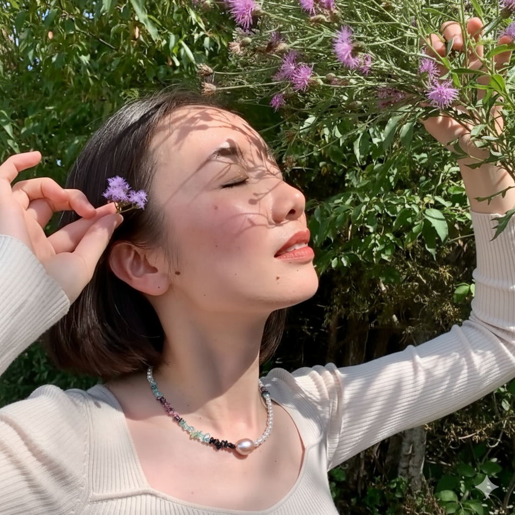 Aria Natural Stone & Pearl Necklace: Fluorite