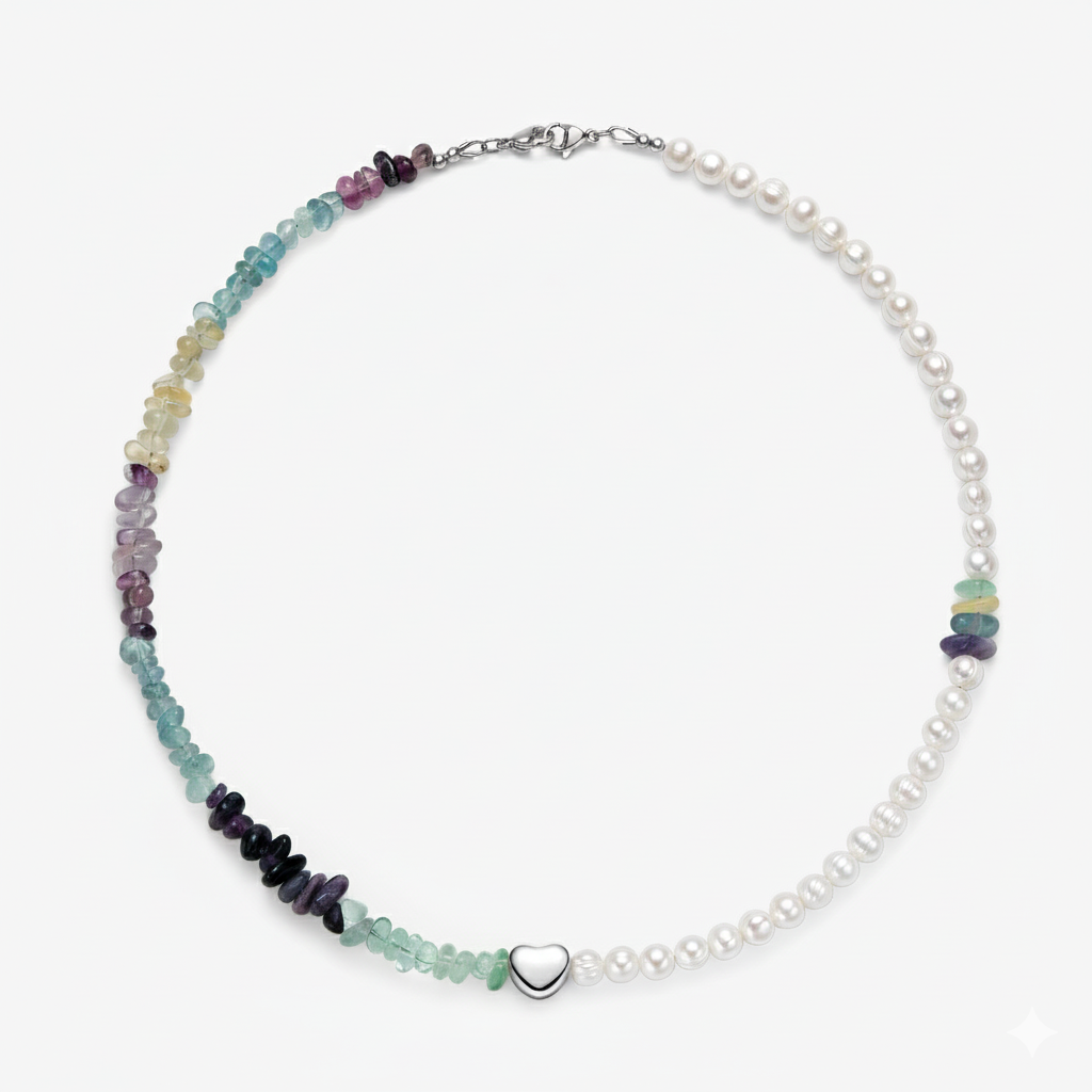 Aria Natural Stone & Pearl Necklace: Fluorite