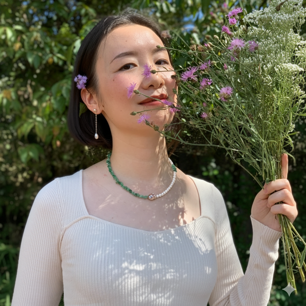 Aria Natural Stone & Pearl Necklace: Jade